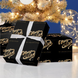 Papel De Presente Preto e Dourado Script Feliz Natal