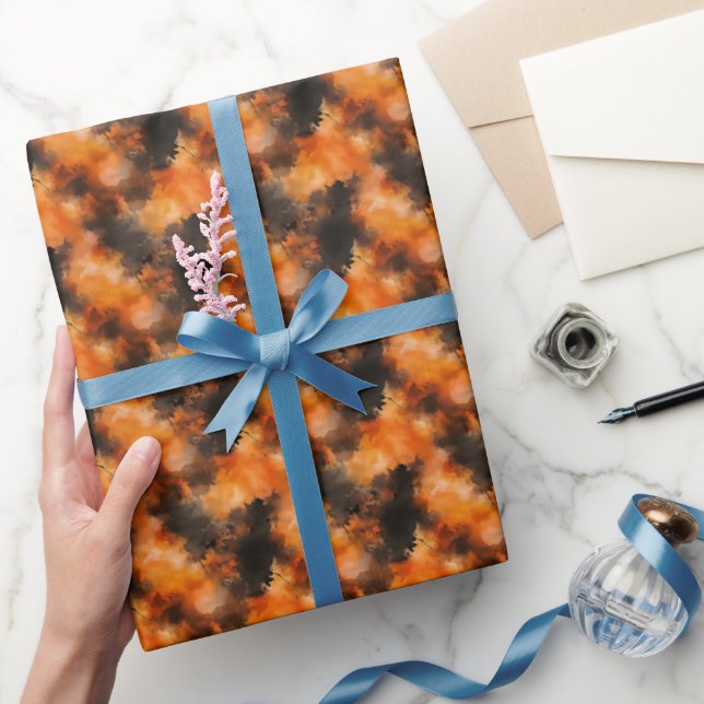 Papel De Presente Preto e Laranja Abstrato  (Presentear)