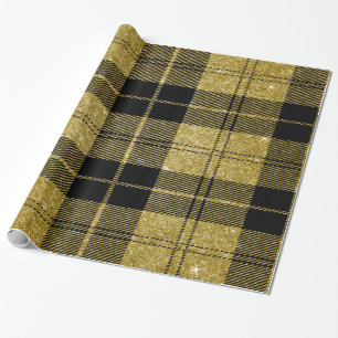 Papel De Presente Preto e ouro Plaid-04