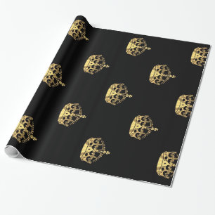 Papel De Presente Preto e teste padrão da coroa do ouro