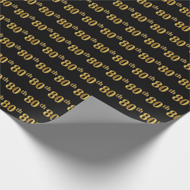 Papel De Presente Preto, Falso Dourado 80º (Octogésimo) Evento (Ponta)