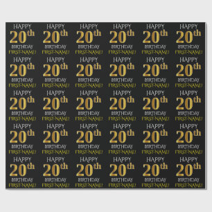 Papel De Presente Preto, falso Dourado "FELIZ ANIVERSÁRIO 20"