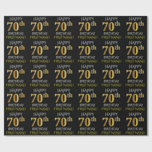Papel De Presente Preto, falso Dourado "FELIZ ANIVERSÁRIO 70"