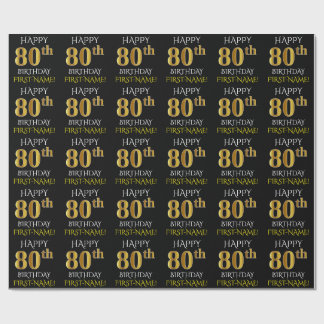 Papel De Presente Preto, falso Dourado "FELIZ ANIVERSÁRIO 80"