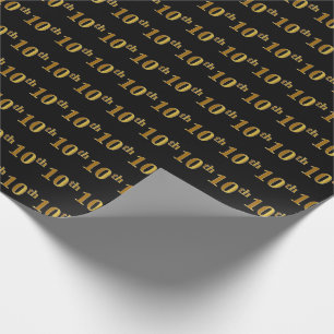 Papel De Presente Preto, Faux Dourado 10º (Décimo) Evento
