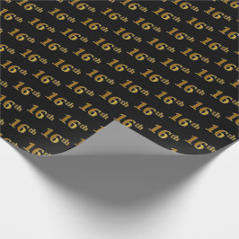 Papel De Presente Preto, Faux Dourado 16º (Décimo Sexto) Evento