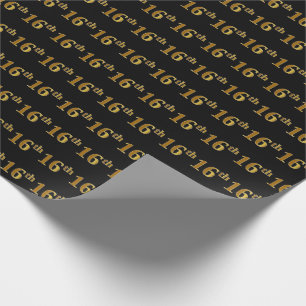 Papel De Presente Preto, Faux Dourado 16º (Décimo Sexto) Evento