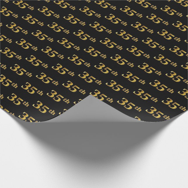 Papel De Presente Preto, Faux Dourado 35º (Trinta e Cinco) Evento (Ponta)