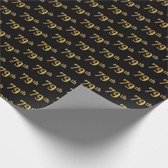 Papel De Presente Preto, Faux Dourado 79º (setenta e nove) Evento (Ponta)