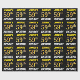 Papel De Presente Preto, Faux/Imitação Dourada, "59 ANOS"