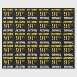 Papel De Presente Preto, Faux/Imitação Dourada, "91rua ANIVERSÁRIO"