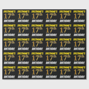 Papel De Presente Preto, Faux/Imitação Dourado, "17º ANIVERSÁRIO