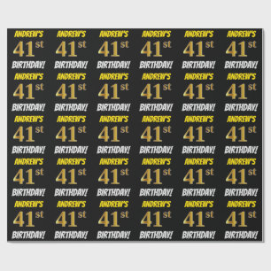 Papel De Presente Preto, Faux/Imitação Dourado, "41 ruas ANIVERSÁ
