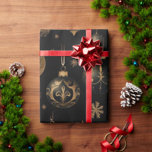 Papel De Presente Preto Festivo E Dourado