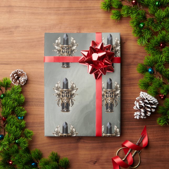 Papel De Presente Preto Gótico e Batom Dourado (Presente de Natal)