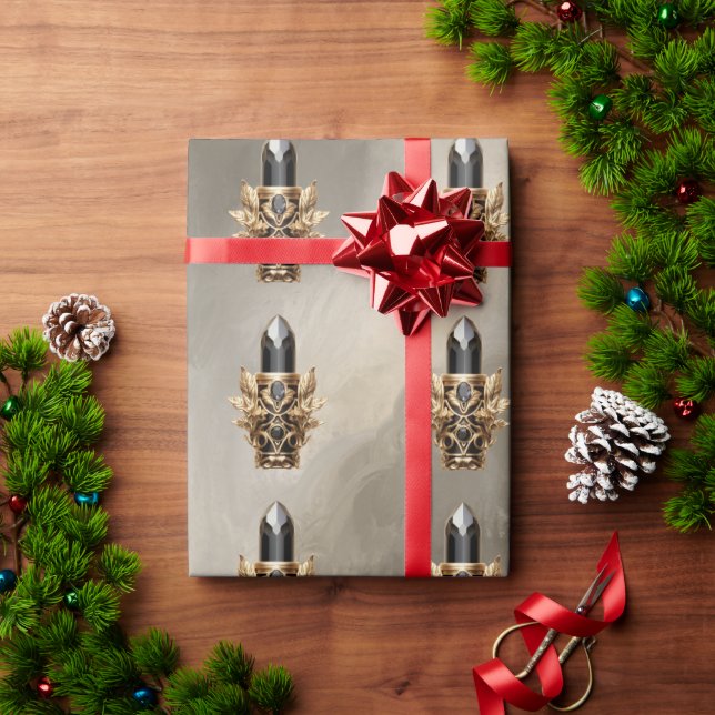 Papel De Presente Preto Gótico e Batom Dourado (Presente de Natal)