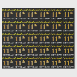 Papel De Presente Preto, Imitação de Ouro "11º ANIVERSÁRIO"