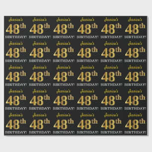 Papel De Presente Preto, Imitação de Ouro "48º ANIVERSÁRIO"