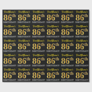 Papel De Presente Preto, Imitação de Ouro "86º ANIVERSÁRIO"