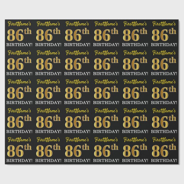 Papel De Presente Preto, Imitação de Ouro "86º ANIVERSÁRIO" (Aberto)