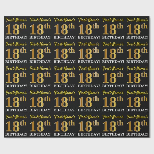 Papel De Presente Preto, Imitação Dourada "18º ANIVERSÁRIO" (Aberto)