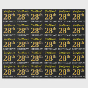 Papel De Presente Preto, Imitação Dourada "28 ANOS"