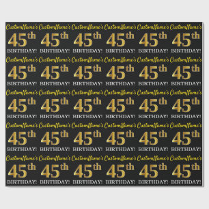 Papel De Presente Preto, Imitação Dourada "45º ANIVERSÁRIO"