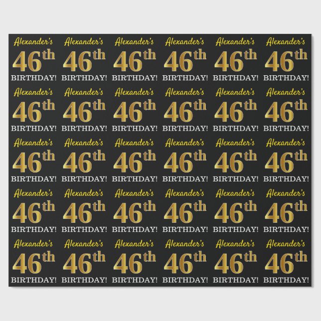 Papel De Presente Preto, Imitação Dourada "46 ANOS" (Aberto)