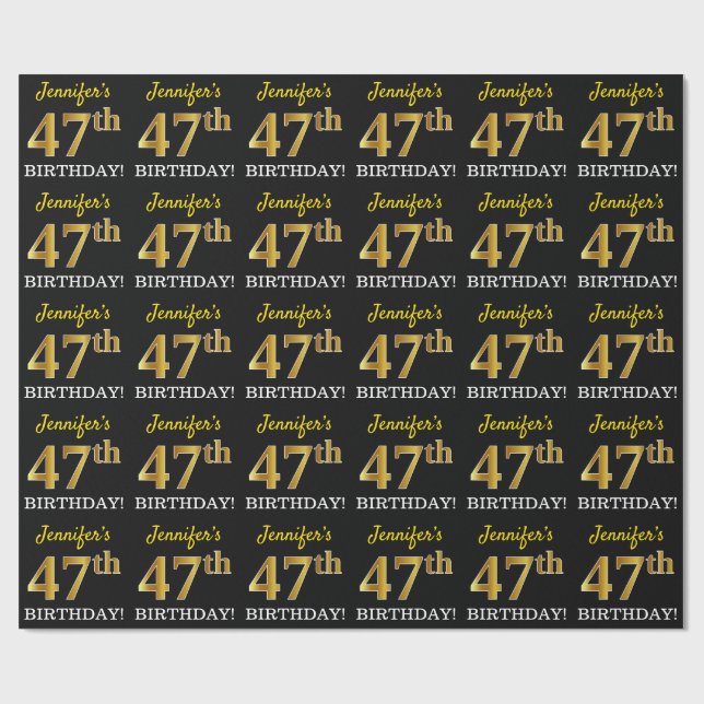 Papel De Presente Preto, Imitação Dourada "47º ANIVERSÁRIO" (Aberto)