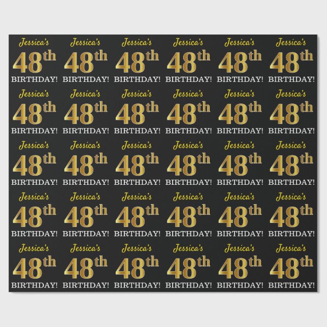 Papel De Presente Preto, Imitação Dourada "48º ANIVERSÁRIO" (Aberto)
