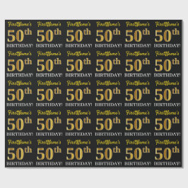 Papel De Presente Preto, Imitação Dourada "50º ANIVERSÁRIO"