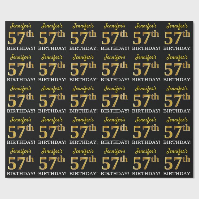 Papel De Presente Preto, Imitação Dourada "57.º ANIVERSÁRIO" (Aberto)