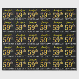 Papel De Presente Preto, Imitação Dourada "59 ANOS"