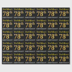 Papel De Presente Preto, imitação Dourada "78º ANIVERSÁRIO"