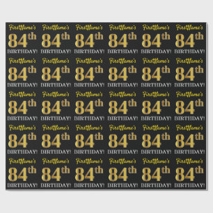 Papel De Presente Preto, imitação Dourada "84º ANIVERSÁRIO"