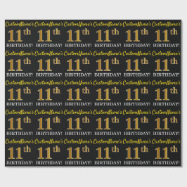 Papel De Presente Preto, imitação Dourada "ANIVERSÁRIO 11"