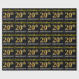 Papel De Presente Preto, imitação Dourada "ANIVERSÁRIO 20"