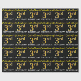 Papel De Presente Preto, imitação Dourada "aniversário de 3 anos"