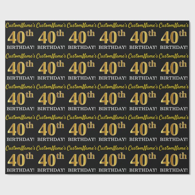 Papel De Presente Preto, imitação Dourada "aniversário de 40 anos" (Aberto)