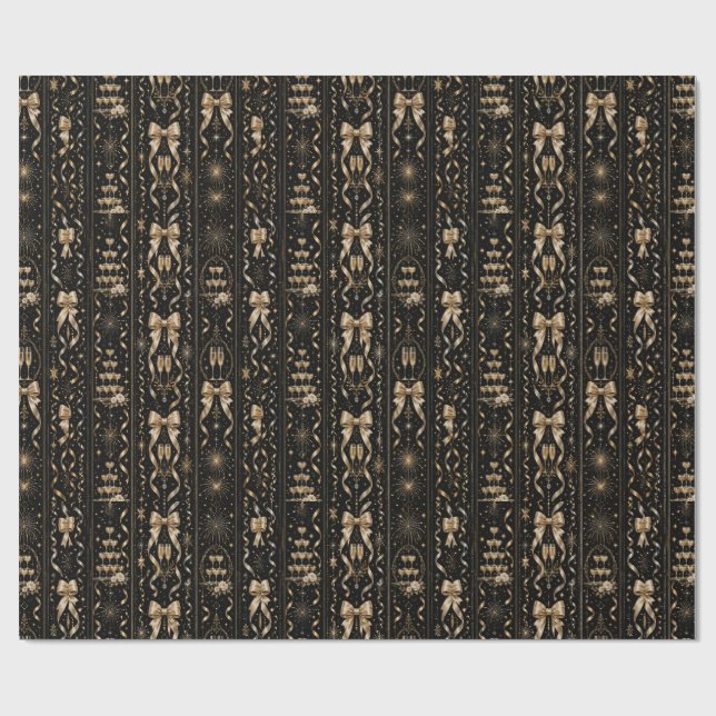 Papel de Presente Preto Luxo Dourado | Art Déco (Aberto)