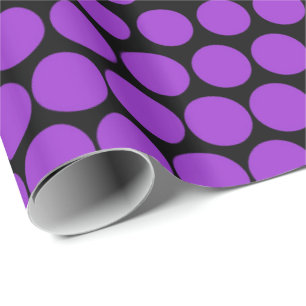Papel De Presente Preto moderno das bolinhas roxas