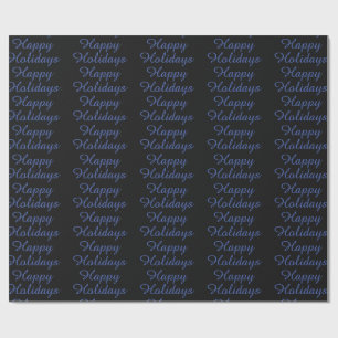 Papel De Presente Preto Neutro & Azul Simples Elegante Feliz Férias