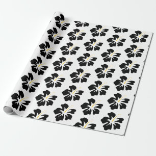 Papel De Presente Preto no Hibiscus Branco