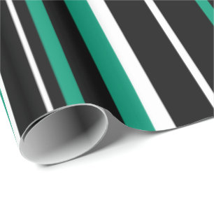 Papel De Presente Preto Personalizado, Verde Esmeralda e Faixa Branc