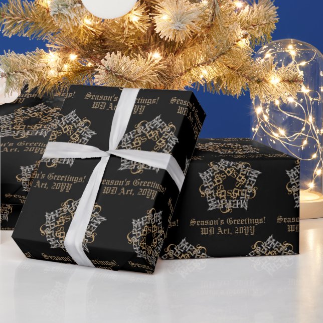 Papel De Presente Preto prateado Dourado Natal Personalizado (Feriados)