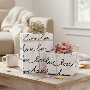Papel De Presente Preto, Rosa e Branco Amor e Corações Padronizados