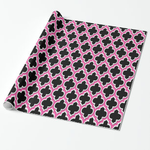 Papel De Presente Preto Rosa Quente Branco Marroquino #4DS