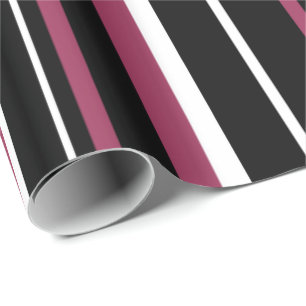 Papel De Presente Preto, Rosa Sangria e Listra Branca