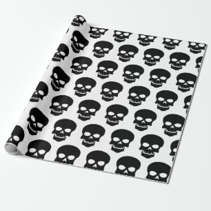 Papel De Presente Preto sobre crânios brancos