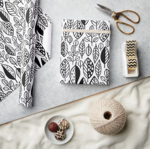 Papel De Presente Preto tirado mão ID495 do teste padrão da folha